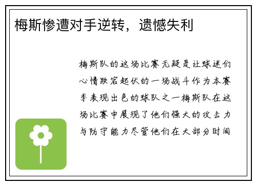梅斯惨遭对手逆转，遗憾失利