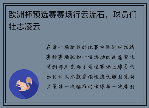 欧洲杯预选赛赛场行云流石，球员们壮志凌云