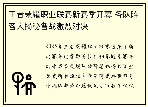 王者荣耀职业联赛新赛季开幕 各队阵容大揭秘备战激烈对决