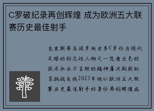 C罗破纪录再创辉煌 成为欧洲五大联赛历史最佳射手